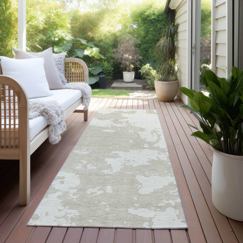 Machine Washable Indoor/ Outdoor Chantille Abstract Rug - Beige - 2'3" x 7'6"