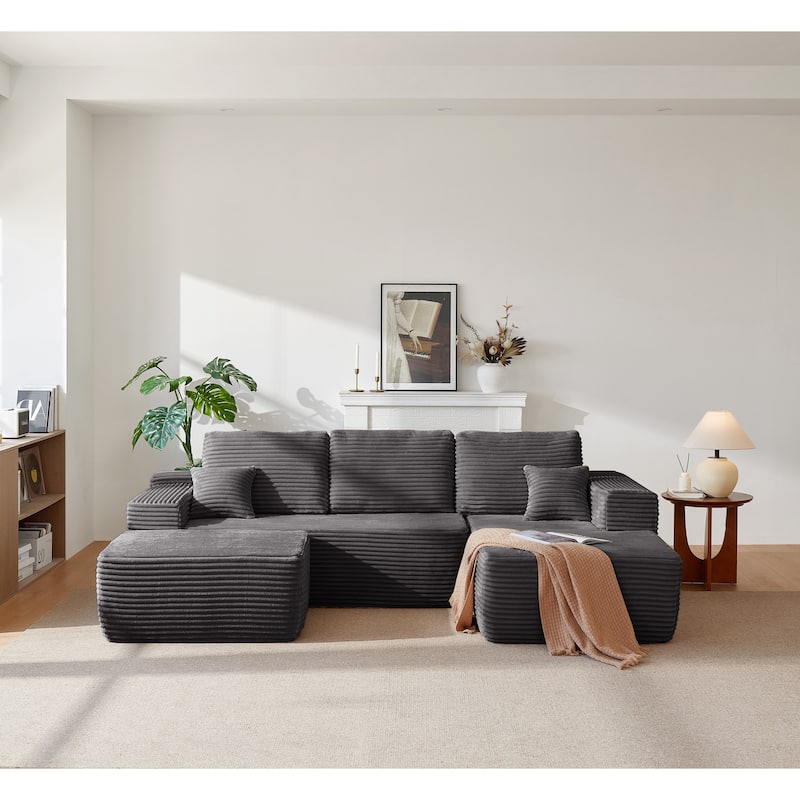 104"Cloud Sectional Couch with U-Shaped Chaise,Modern Modular Sofa with Deep Seat, Upholstered Couches - Grey