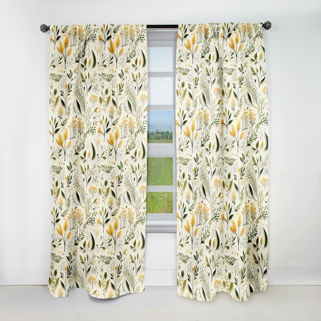 Designart "Yellow And Green Floral Simplicity" Floral Blackout Printed Art Curtain For Bedroom