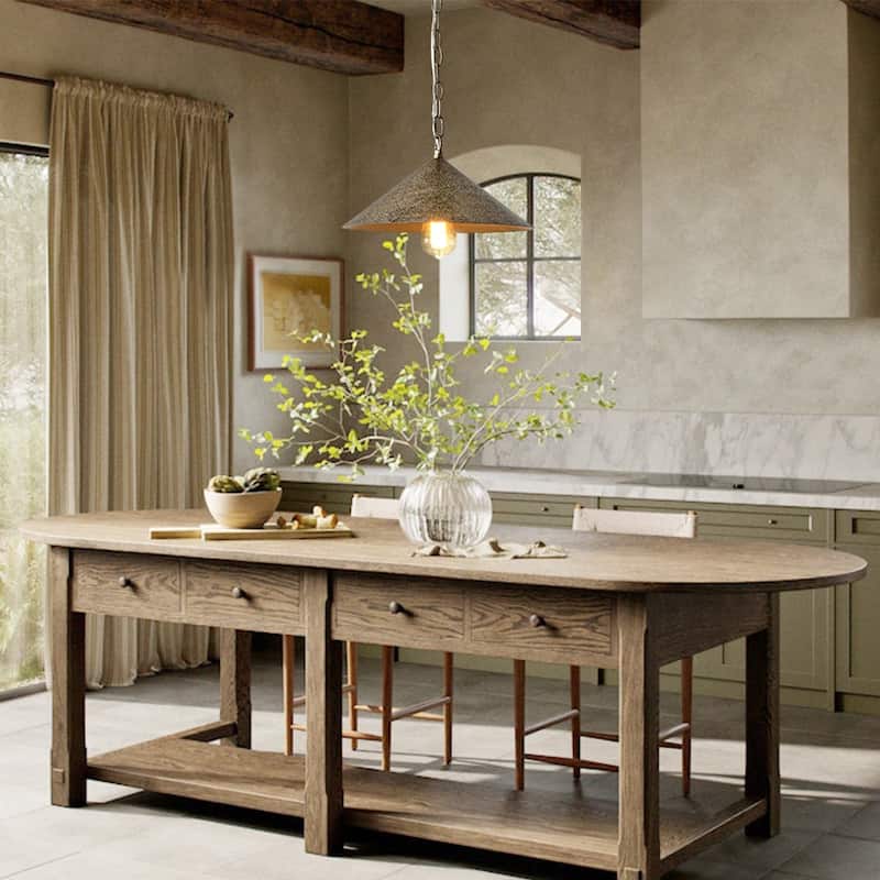 1-Light Distressed Metal Hanging Flared Pendant for Dining, Kitchen - 13.5 in