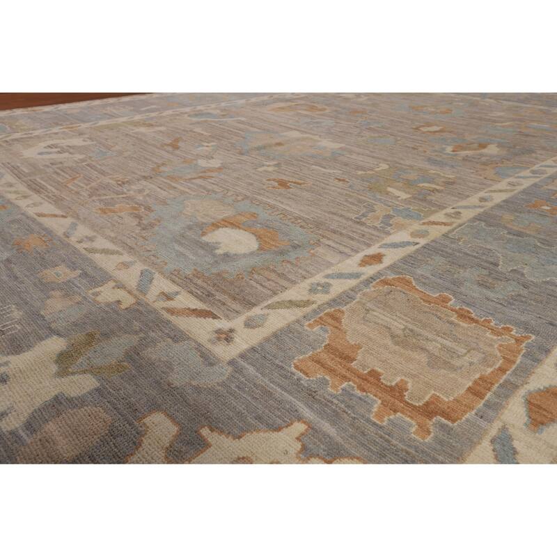 Beige Oushak Vegetable Dye Area Rug Hand-Knotted Wool Carpet - 9'1"x 12'0"