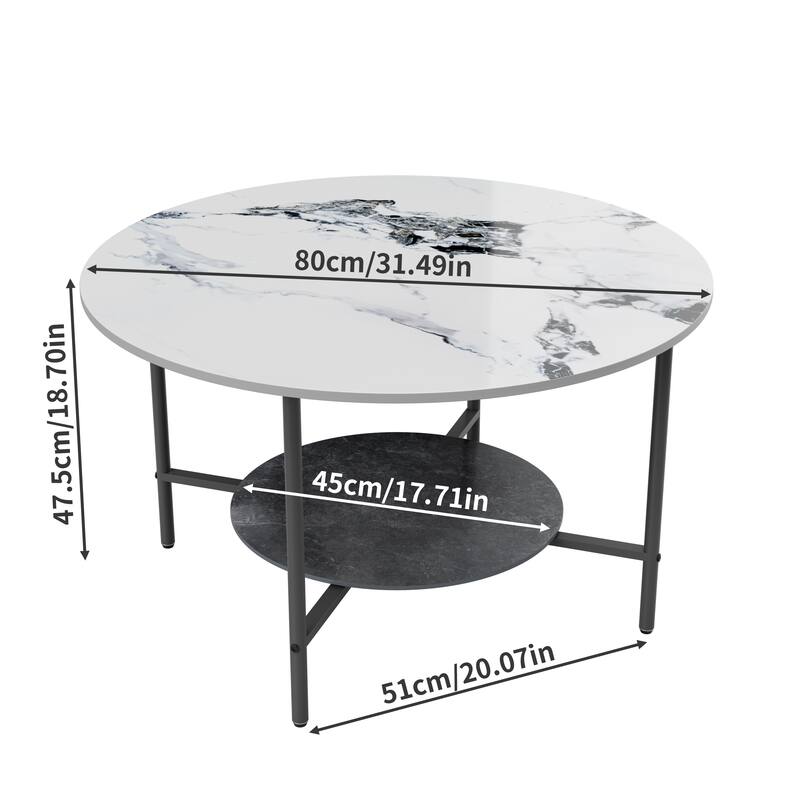 32-inch Round Coffee Table Double Layers Slate