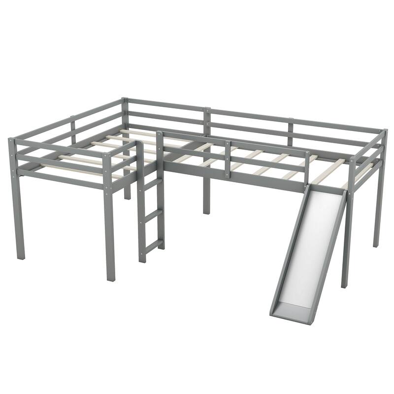 L-Shaped Twin Loft Bed with Built-in Slide and Ladder, Corner Design, Ideal for Small Spaces, No Box Spring Required