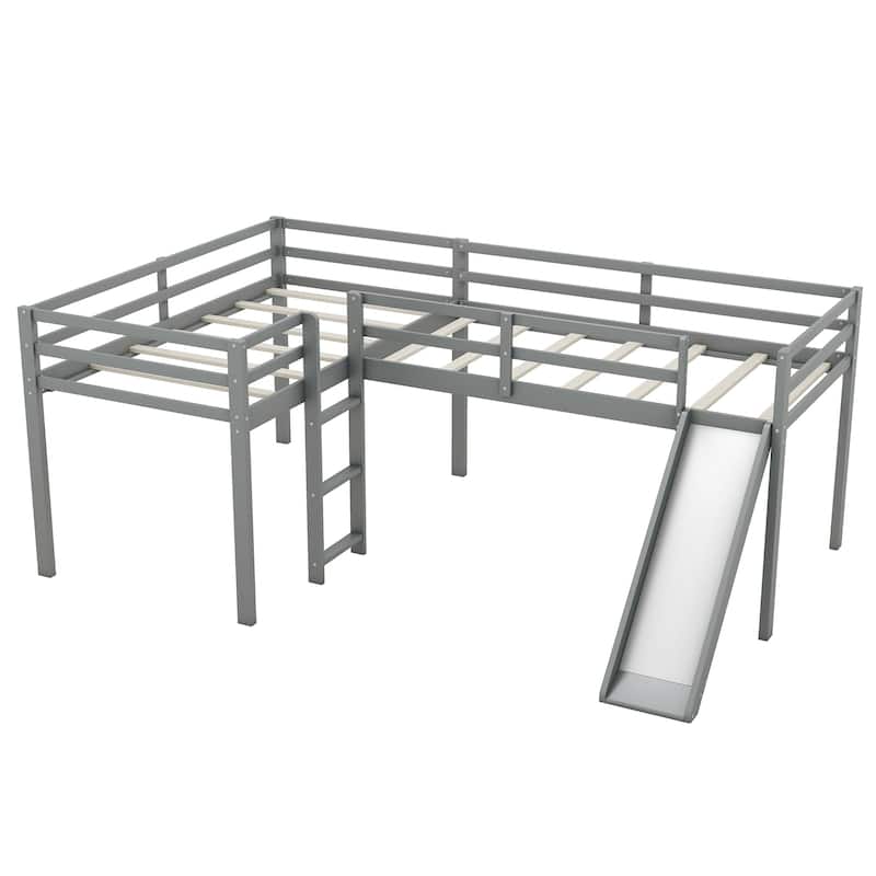 L-Shaped Twin Size Loft Platform Bed Frame with Ladder and Slide, Space-Saving Design with Fun Features for Kids Bedrooms