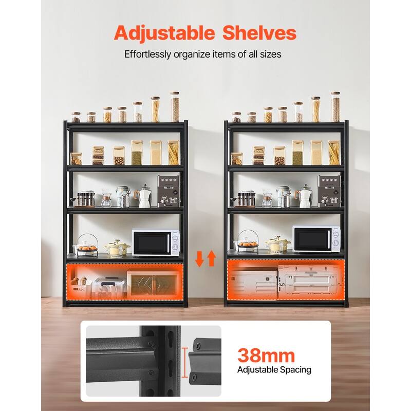 Black Steel Adjustable Garage Shelves, 3000 lbs Heavy-Duty Rack