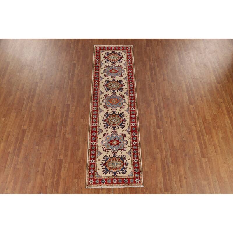 Geometric Kazak Oriental Runner Rug Handmade Foyer Wool Carpet - 2'8" x 9'7"