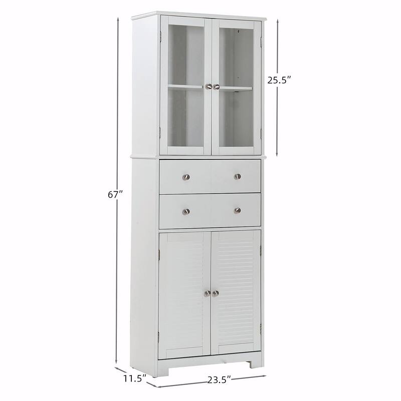 67" Tall Kitchen Pantry Cabinet with Doors, Shelves, and Drawer - Large Food Cupboard Storage