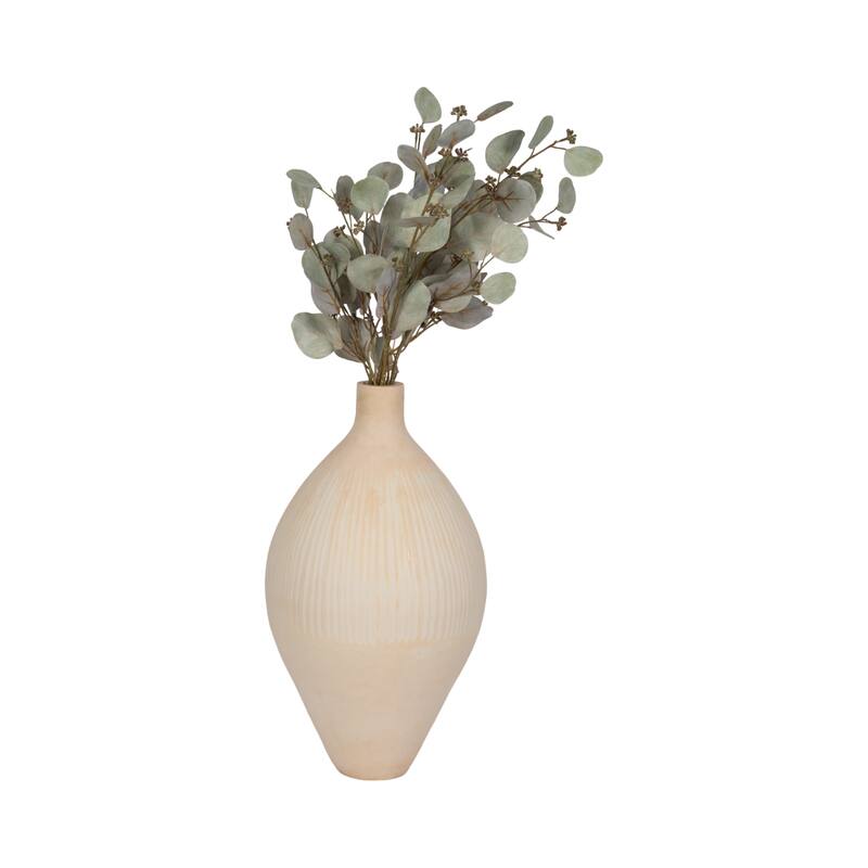 Glass Small Modern Textured Ribbed Vase - Ivory