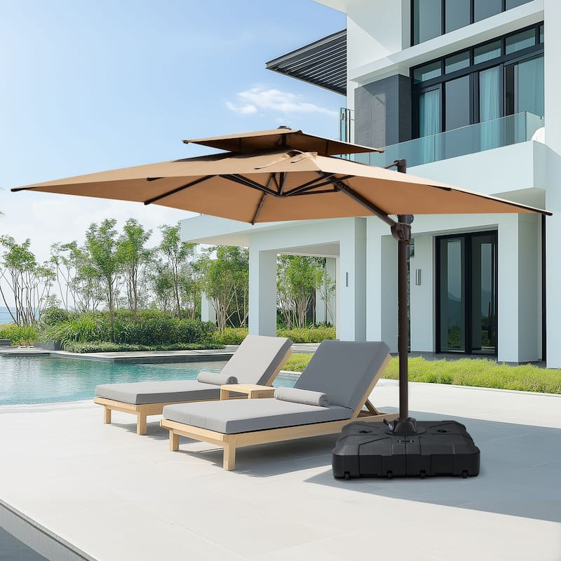 Pellebant Outdoor Patio 9 FT x 11.5 FT Double Top Cantilever Offset Umbrella with HDPE Base
