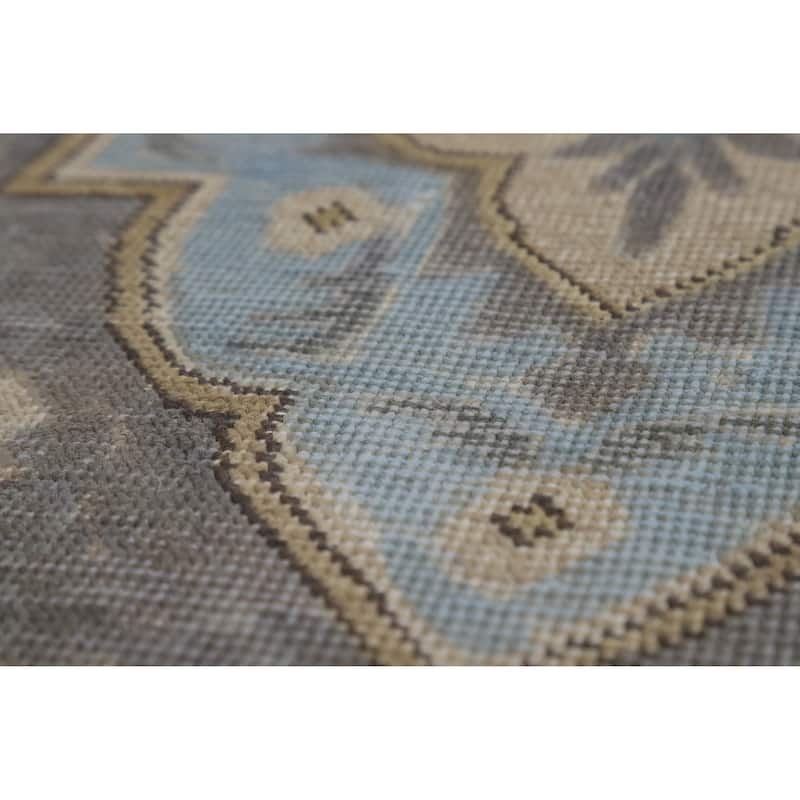 Beige Geometric Tabriz Persian Vintage Rug Hand-Knotted Wool Carpet - 6'3" x 9'1"