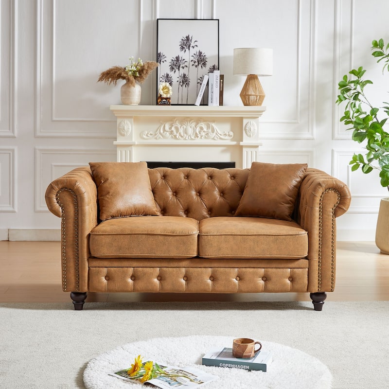 Chesterfield sofa - 63.5" - Brown
