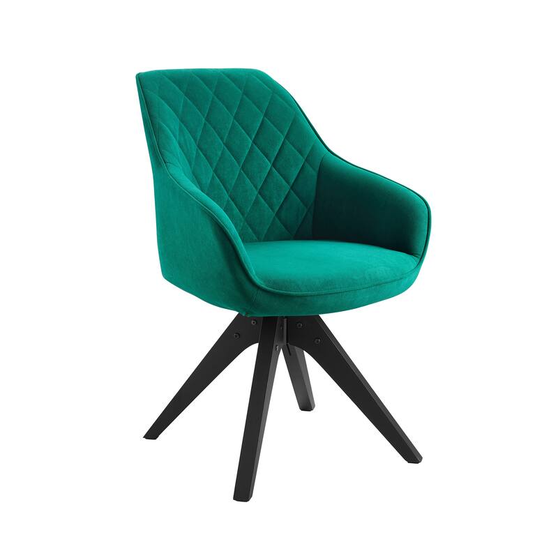 Art Leon Classical Swivel Office Accent Chair with Wood Legs - Black Solid Wood Legs - Green Flannelette
