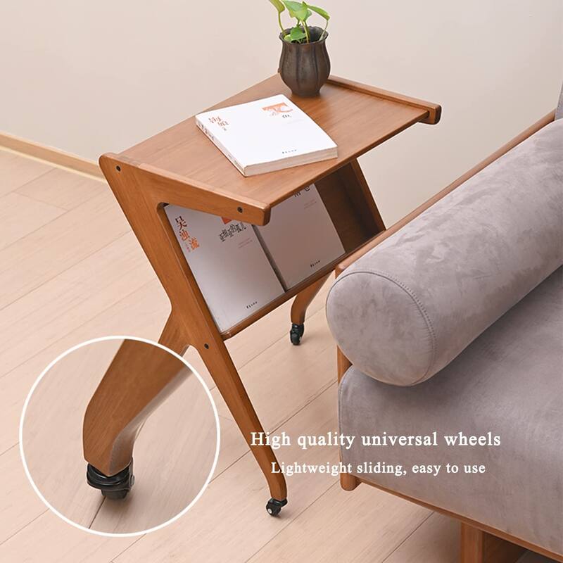 Bamboo Side Table for Sofa Laptop Coffee Snack,C Shaped Table for