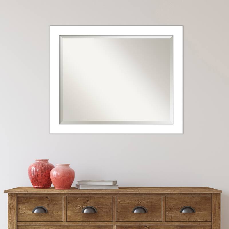 Beveled Bathroom Wall Mirror - Wedge White Frame - Wedge White