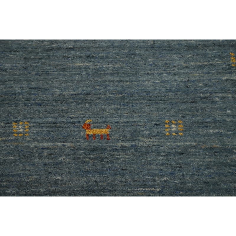 Hand Knotted Oriental 100% Wool Carpet Tribal Animal Pictorial Navy Blue & Blues Gabbeh Area Rug - 9' 10'' X 10' 2''