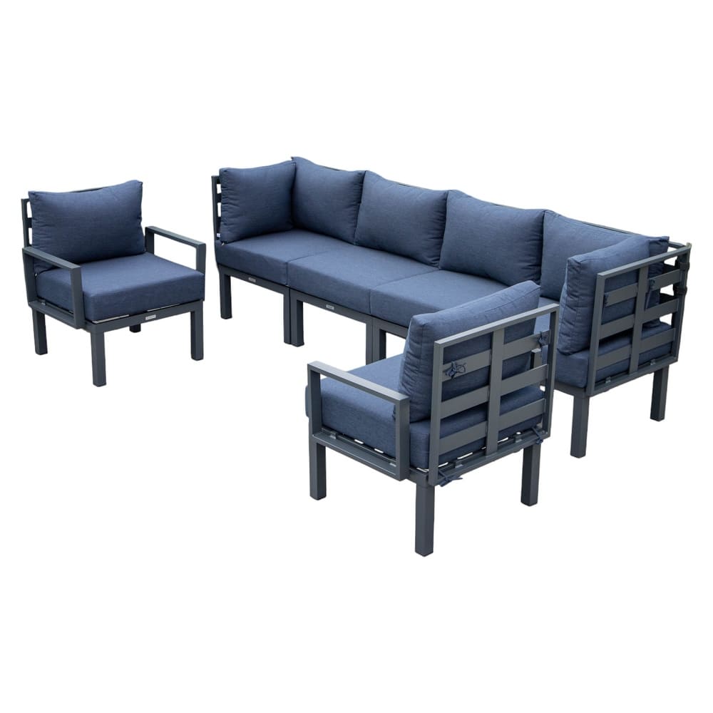 Chelsea 6-Piece Outdoor Patio Sectional Sofa Set with Black Aluminum Frame and Removable Cushions for Backyard, Garden, and Deck