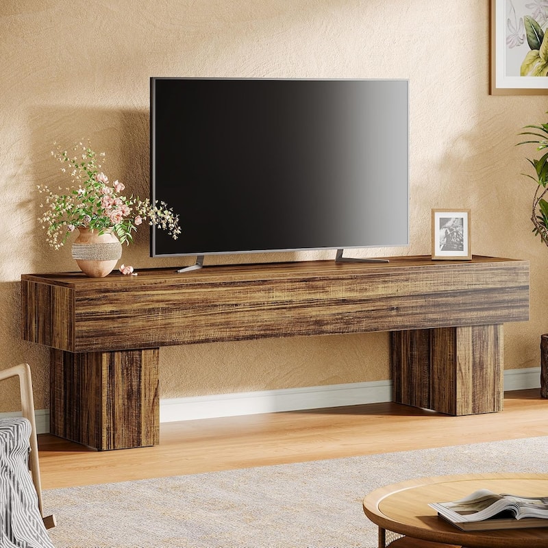 63" Wooden TV Stand, Farmhouse Entertainment Center - Vintage Brown
