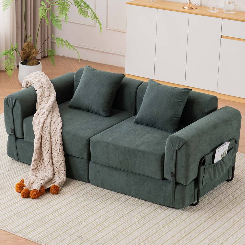 Folding Chaise Longue Sofa Fold Out Loveseat Floor Couch, Convertible Sleeper Sofa Bed Modular Leisure Sofa