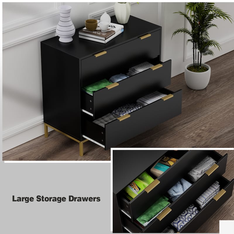 31.5" W 3-Drawer Black Dresser Modern Wood Chest of Drawers Storage Organizer for Bedroom