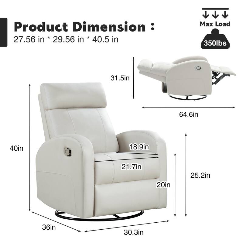 HOMYKA Modern Faux Leather Rocking Recliner with Swivel