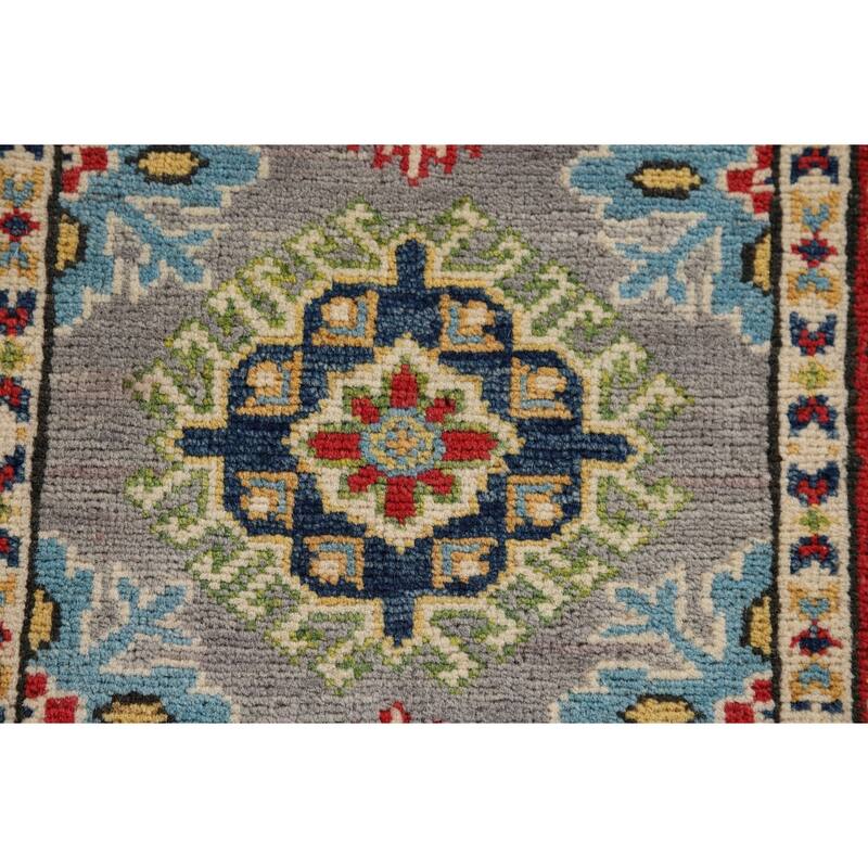 Hand Knotted Oriental 100% Wool Carpet Traditional Geometric Greys & Charcoal Kazak Area Rug - 2' 9'' X 2' 1''