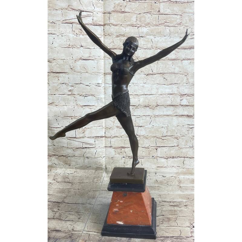 Signed Chiparus Charming Dancer Bronze Marble Statue Sculpture 24 Inches Tall Figurine