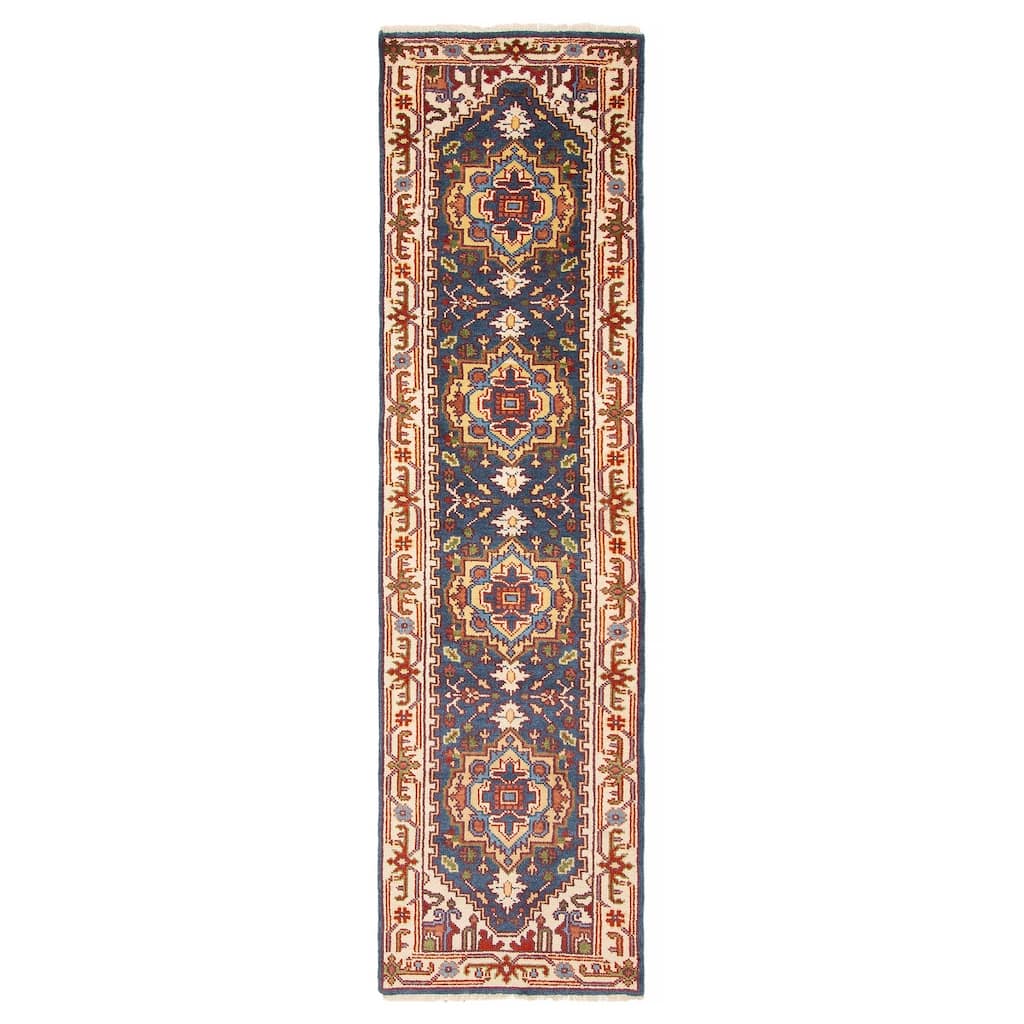 ECARPETGALLERY Hand-knotted Serapi Heritage Dark Blue Wool Rug - 2'7 x 9'7