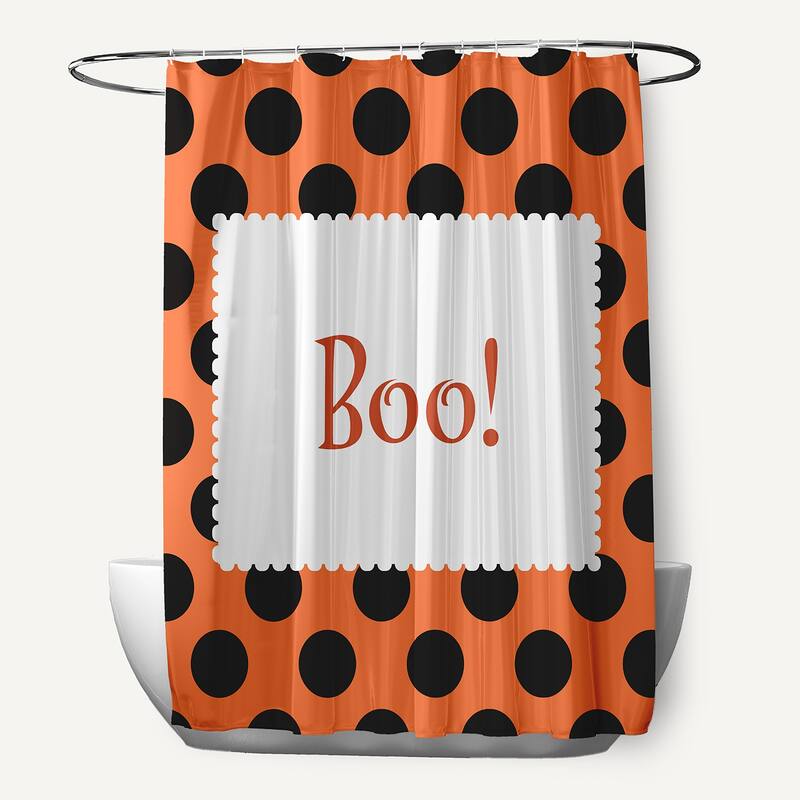 Halloween Boo Dots Shower Curtain - Traditional Orange