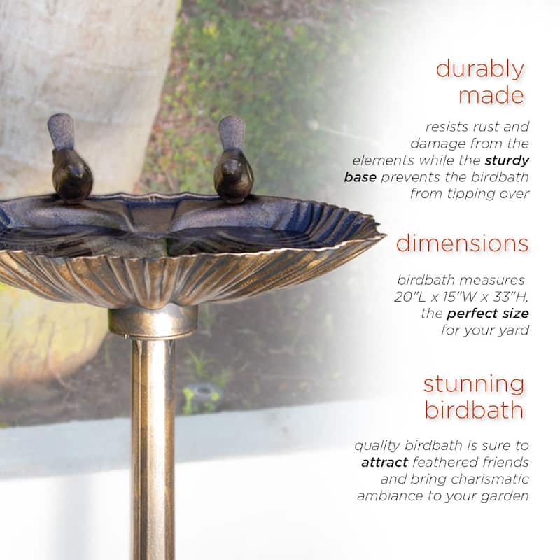 Alpine Corporation 31" Tall Outdoor Vintage Birdbath with Bird Figurines Yard Statue