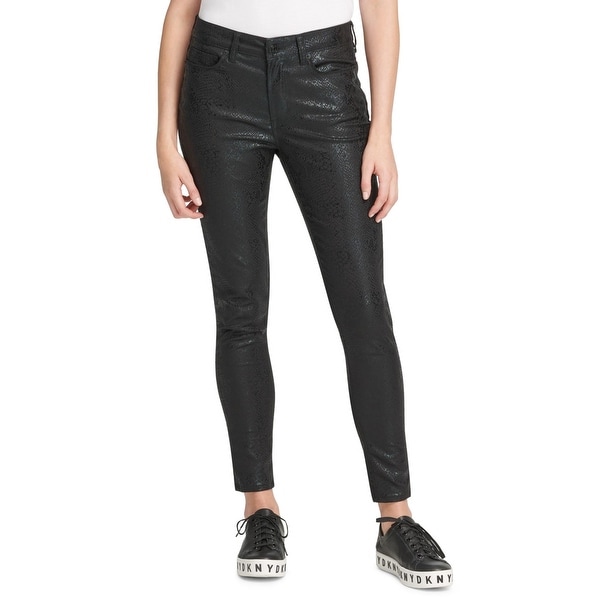 DKNY Womens Everywhere Skinny Jeans Coated Python Mid-Rise - Black. Opens flyout.