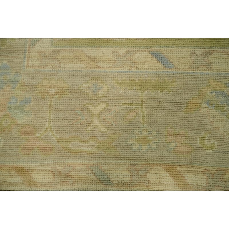 Vegetable Dye Green Oushak Turkish Area Rug, Floral Geometric Carpet - 11' 11'' X 9' 3''