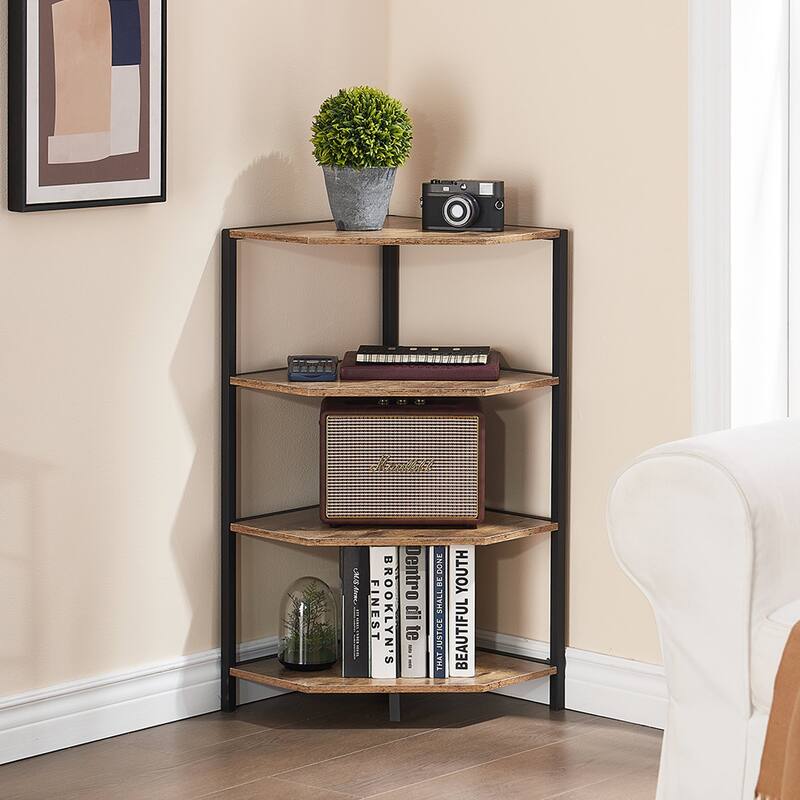 Javlergo Free-Standing 4-Tier Corner Shelf, Wood Storage Shelf - Grey