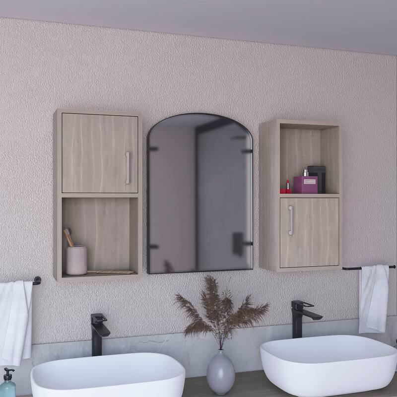 Wall Mounted Bathroom Medicine Cabinet 24" H, Two Doors and Shelves, Oak Finish, Space-Saving Design - 11.8X6.2 in - White Oak + Engineered Wood