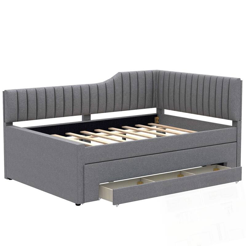 Upholstered Daybed with Trundle and Three Drawers