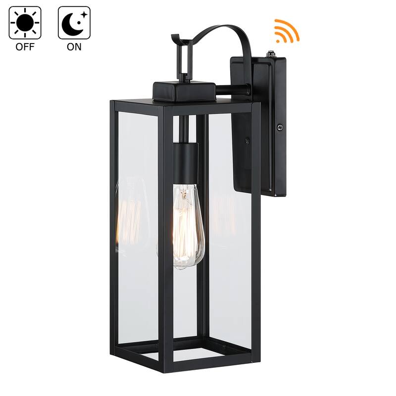 2-pack 17.7 in. 1-Light Matte Black Outdoor Wall Lantern Sconce with Clear Glass（Dusk to Dawn could be chosen）