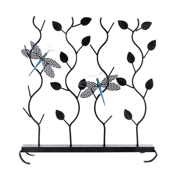 slide 1 of 1, Minuteman International Contemporary Dragonflies Summer Fireplace Screen, 26 Inch Tall, Roman Bronze and Blue