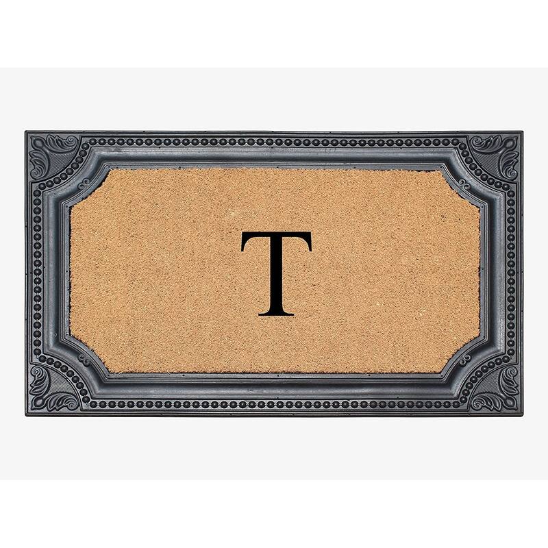 A1HC First Impression Carson Rubber and Coir 24" X 39", Heavy Duty, Easy to Clean Outdoor Monogrammed Doormat - Monogrammed T