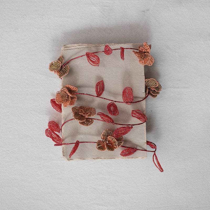 Glass Bead Wired Leaves and Flowers Garland - Pink