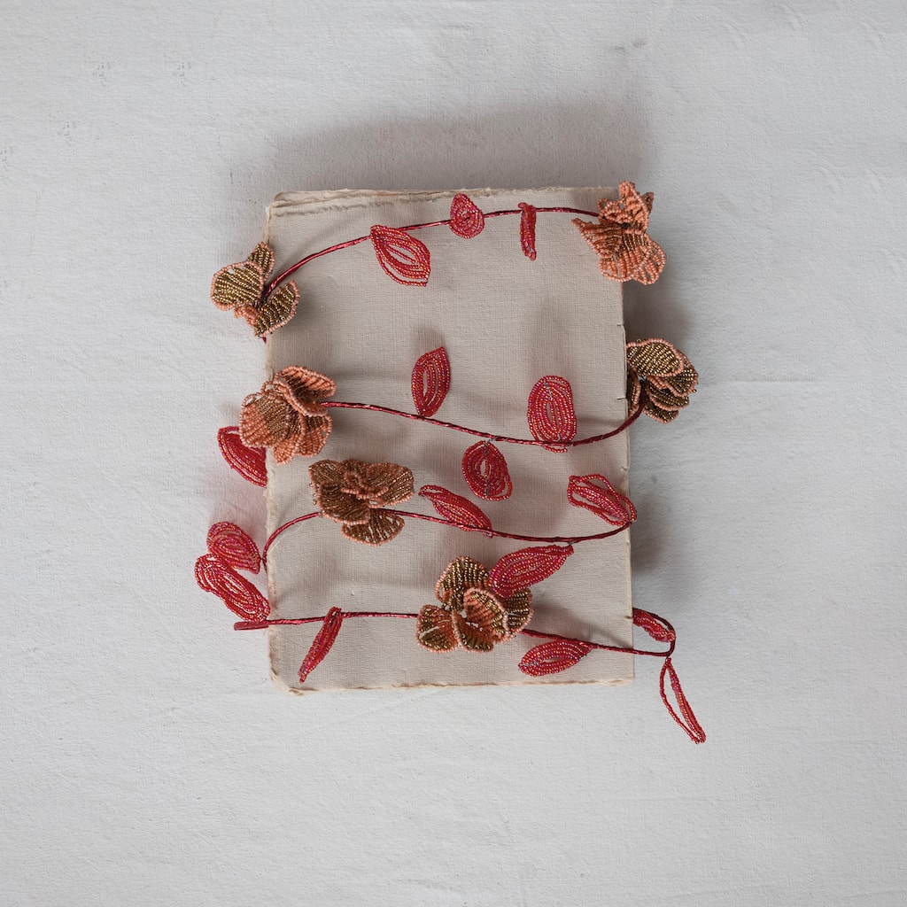 Glass Bead Wired Leaves and Flowers Garland