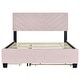 preview thumbnail 35 of 43, Upholstered Bed Queen Size Platform Bed with Sleek Chevron Headboard, Pullout Trundle Bed and 2 Drawers, Flannel