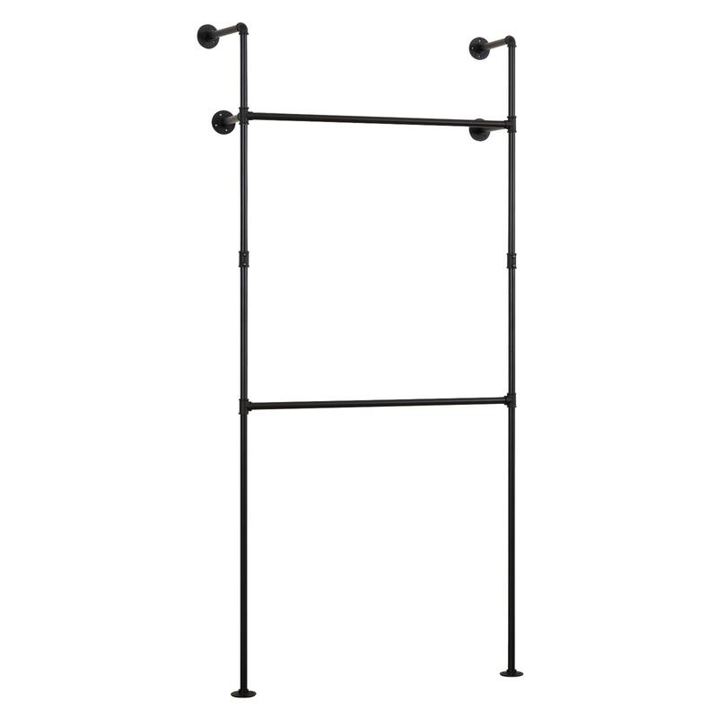 Gymax Industrial Pipe Clothing Rack Wall Mounted Heavy-Duty Metal