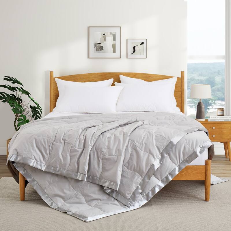 Ultra-Soft Cozy Cotton Down Bed Blanket with Satin Trim - King - Gray