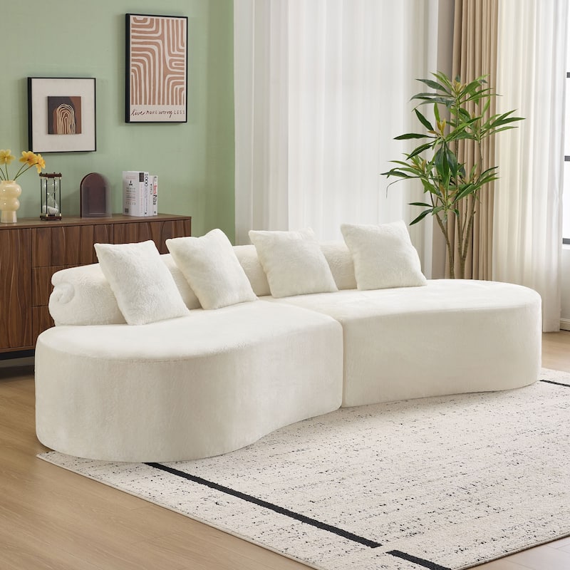 Modern And Simple Curved Flannelette Sofa.Creative Multi-Seater,With A Combination Of Pillows