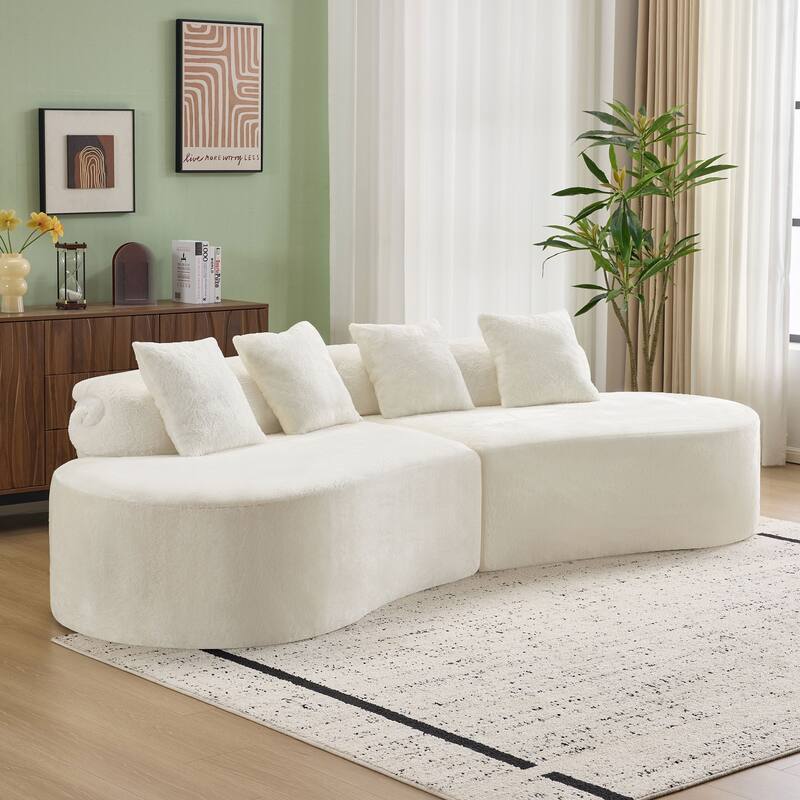 Roomfitters Modern Curved Flannelette Multi-Seater Sofa with Pillows, Creative Minimalist Design for Living Room