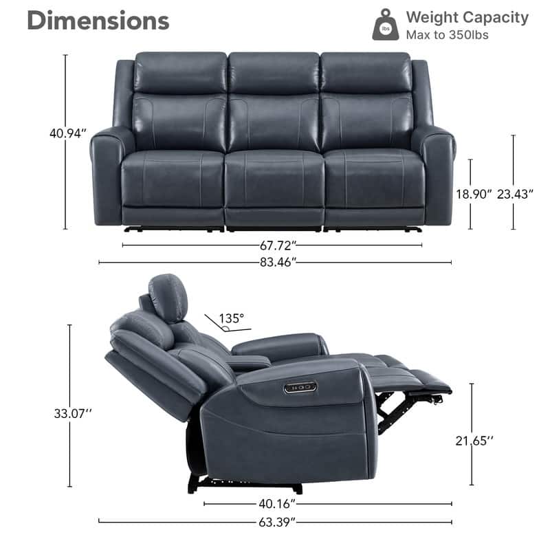 Spruce & Spring Leo Power Wall Hugger Reclining Sofa with Multi-Function Console