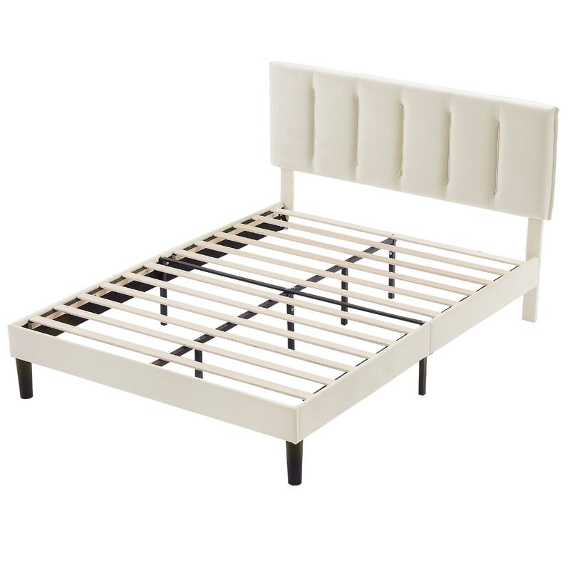 VECELO Beige Tufted Upholstered Platform Bed Frame with Adjustable Height Headboard-Twin/Full/Queen Size Beds