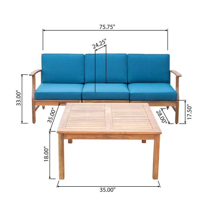 Perla Outdoor Acacia 4-pc. Cushioned Sofa and Table Set by Christopher Knight Home