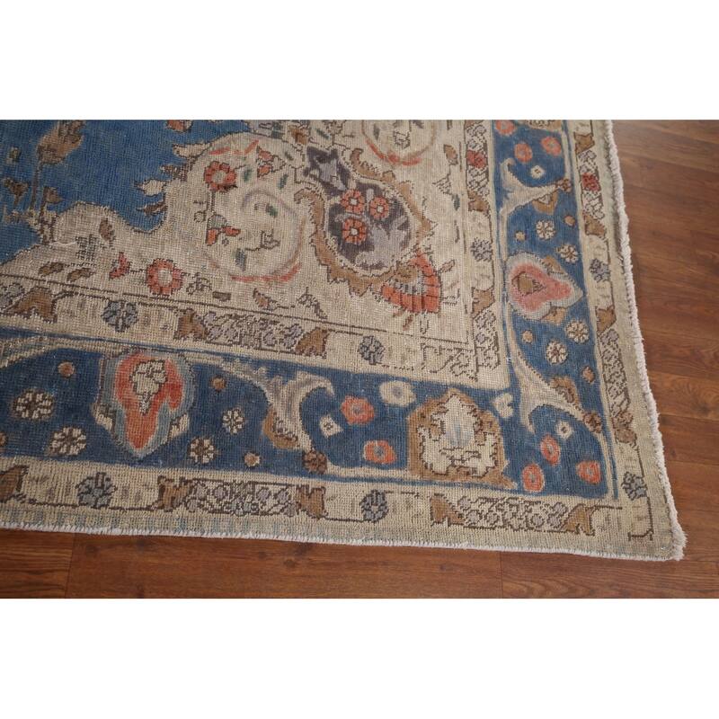 Tabriz Vintage Persian Rug Hand-Knotted Blue Wool Carpet - 8'4" x 11'3"