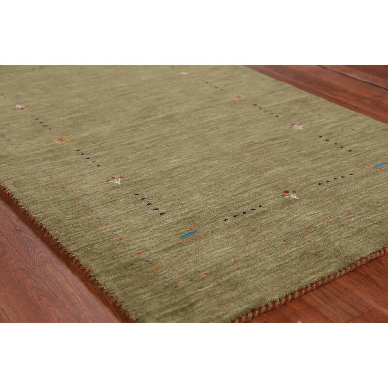 Hand Knotted Oriental 100% Wool Carpet Tribal Tribal Green Gabbeh Area Rug - 5' 0'' X 3' 2''