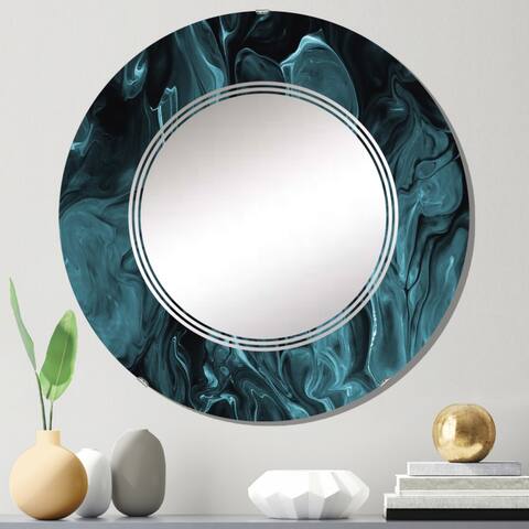 Designart 'Turquoise Creative Abstract Dark I' Printed Modern Wall Mirror